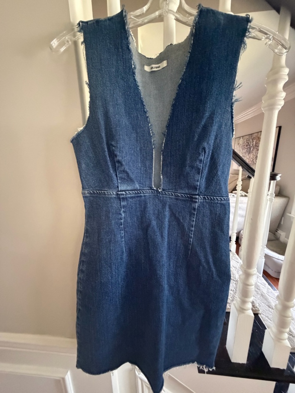 GRLFRND Dark Blue Denim Plunging V-Neck Mini Dress